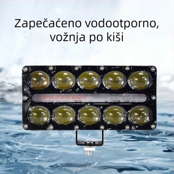 Motocikl LED reflektor s 10 dioda, kvadratna dvobojna leća bijela i žuta, visoka jačina svjetla