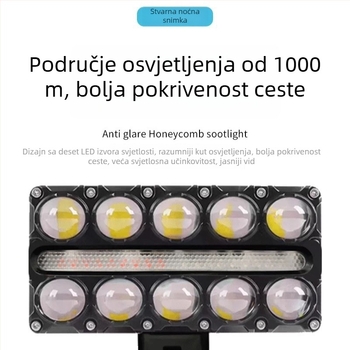 Motocikl LED reflektor s 10 dioda, kvadratna dvobojna leća bijela i žuta, visoka jačina svjetla
