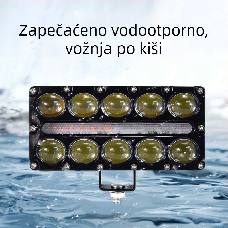 Motocikl LED reflektor s 10 dioda, kvadratna dvobojna leća bijela i žuta, visoka jačina svjetla