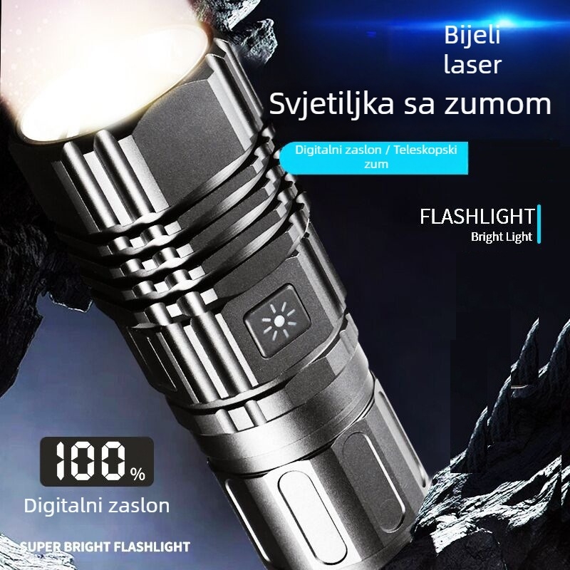 USB punjiva LED lanterna s bijelim laserom, zum, dugi domet, za vanjsku upotrebu