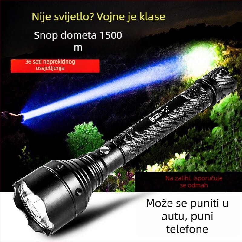 Prijenosna LED baterijska svjetiljka s dugim dometom, ultra jaka, za kampiranje, potragu, samoodbranu i patrolu