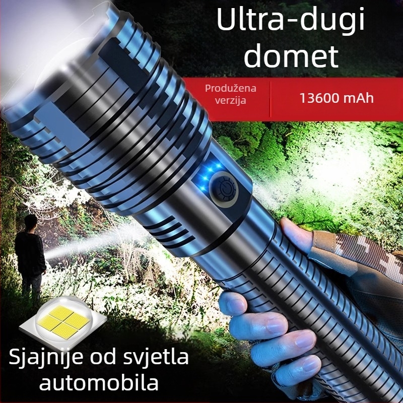 P90 LED svjetiljka s dugim dometom, punjiva, za vanjsku upotrebu, 30W
