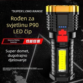 Pet LED taktička svjetiljka, punjiva, visoka svjetlost, dugi domet, za kampiranje i vanjske aktivnosti