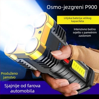 Pet LED taktička svjetiljka, punjiva, visoka svjetlost, dugi domet, za kampiranje i vanjske aktivnosti