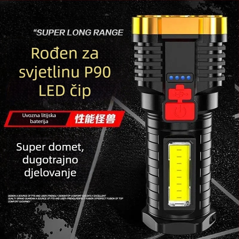 Pet LED taktička svjetiljka, punjiva, visoka svjetlost, dugi domet, za kampiranje i vanjske aktivnosti