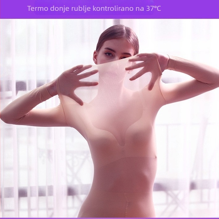Ženski bezšivni termalni komplet donjeg rublja, visoka elastičnost, samozagrijavanje, okrugli izrez, dugi rukav