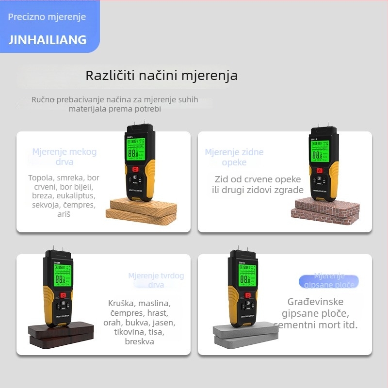 Digitalni mjerač vlage za drvo s digitalnim zaslonom, detektor vlage za građevinske materijale, tester vlage za zidove i cement