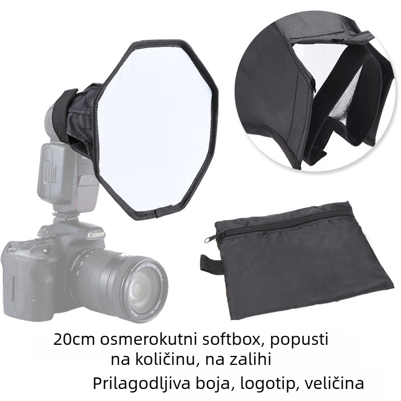20 cm osmerokutna softbox za vanjsku bljeskalicu, sklopiva dvostruki sloj difuzor