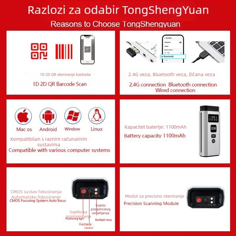 Bežični ručni čitač barkoda i QR koda s Bluetoothom