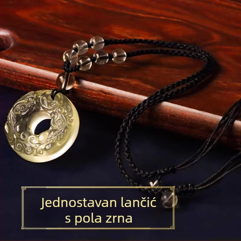 Žuto staklo, dvostruki Pixiu privjesak – unisex ogrlica, lagani luksuzni amulet