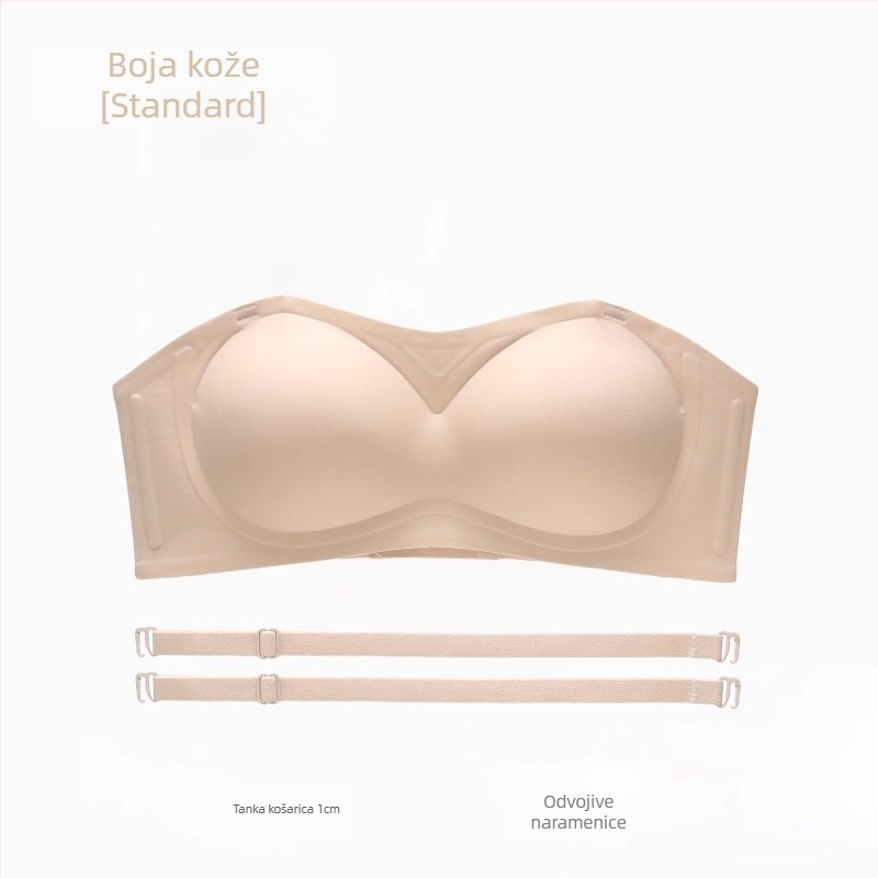 Ženski grudnjak bez naramenica, nevidljiv push-up, antislip tubus dizajn, bez žica, udoban