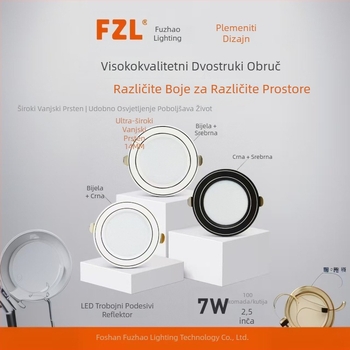 Fuzhao LED ugrađeni downlight s tri boje, 2,5 inča, aluminijsko kućište, otvor 75 mm, svjetlo za dnevnu sobu u stropu