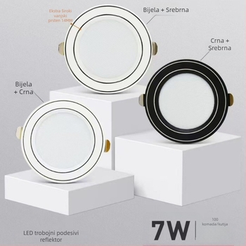 Fuzhao LED ugrađeni downlight s tri boje, 2,5 inča, aluminijsko kućište, otvor 75 mm, svjetlo za dnevnu sobu u stropu