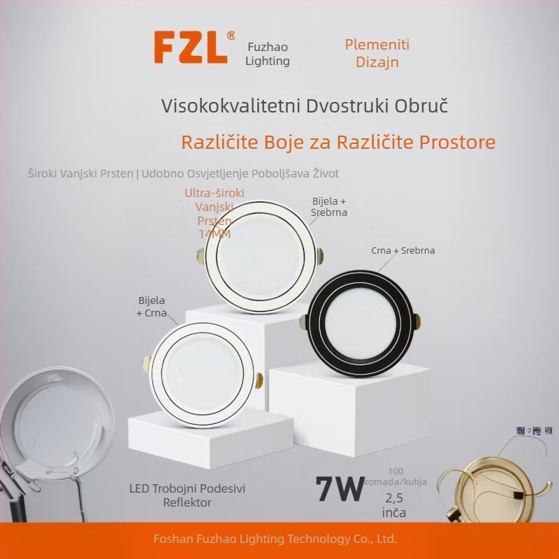 Fuzhao LED ugrađeni downlight s tri boje, 2,5 inča, aluminijsko kućište, otvor 75 mm, svjetlo za dnevnu sobu u stropu
