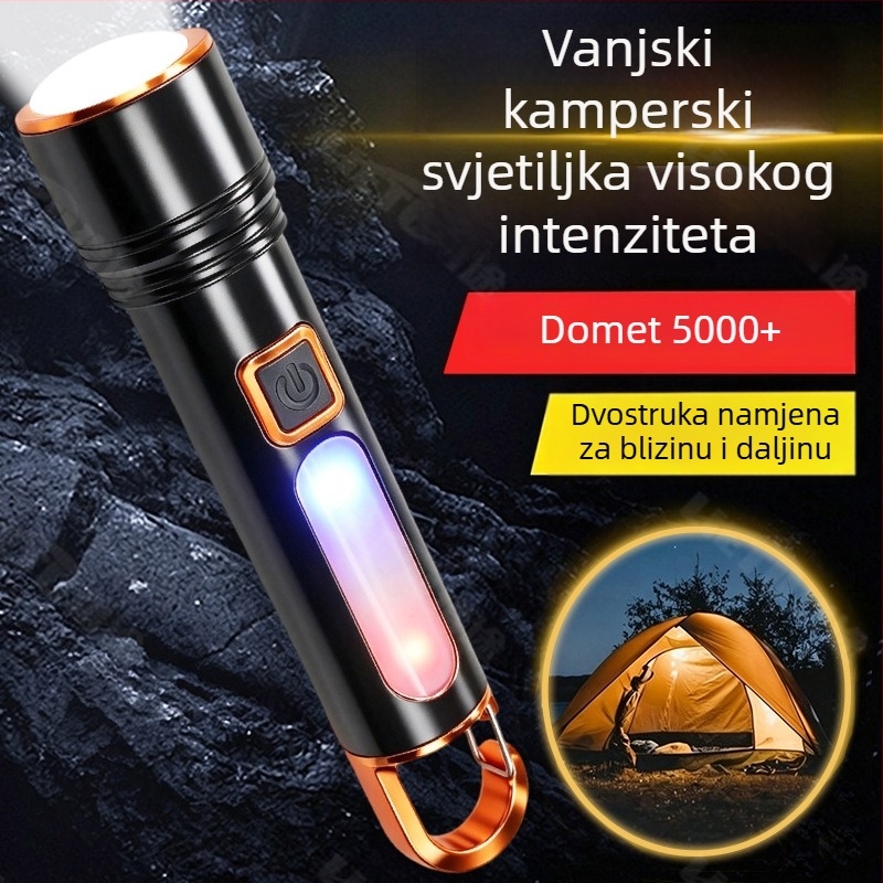 Svetiljka visokog intenziteta, ultra jaka, duga dometa, ponovno napajanje, visoka snaga, duga trajnost – višenamjensko osvjetljenje za kampiranje i vožnju bicikla