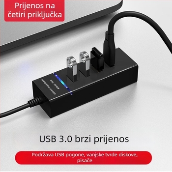 4-portni USB 3.0 hub, prijenosni višenamjenski razdjelnik s kabelom od 30 cm