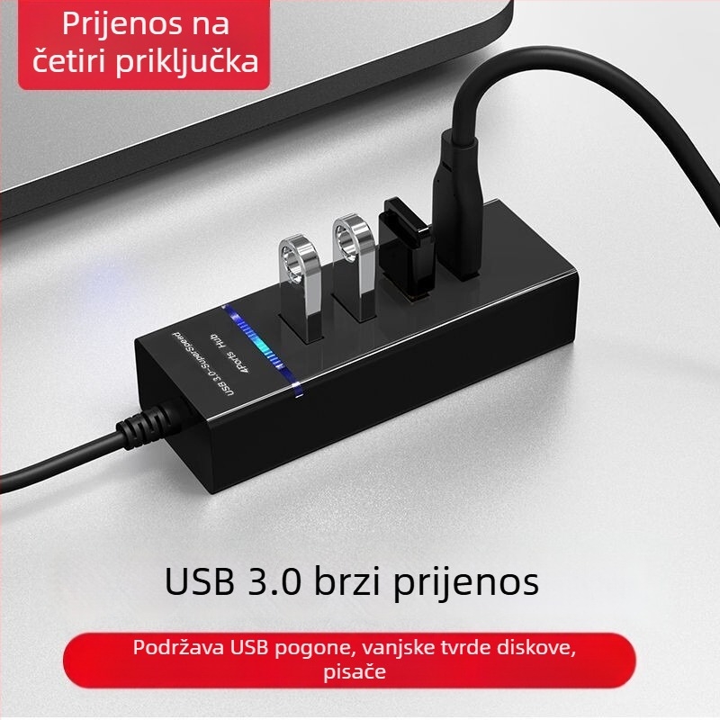4-portni USB 3.0 hub, prijenosni višenamjenski razdjelnik s kabelom od 30 cm