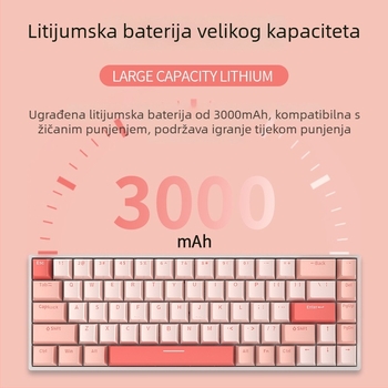 Red Fury H68 Sakura tema, mehanička tipkovnica s RGB sa tri načina, Bluetooth bežično, plavi prekidač, hot-swappable