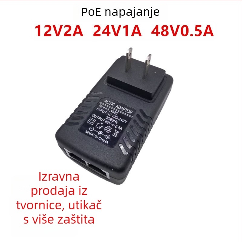PoE napajanje za bežični AP i Bridge kameru za nadzor, 12/15/24/48V, 0,5–1A adapter