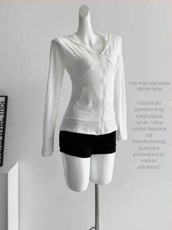 Jianmanni Ženski hooded T-shirt s kapuljicom i zatvaračem, UV zaštita, dugi rukav, uski kroj, oblikovanje struka, sportski top za ljeto
