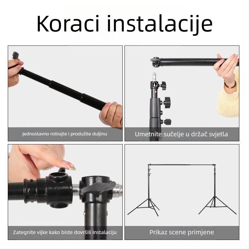 3 m teleskopski stalak za rasvjetu s poprečnim nosačem za fotografiju pozadinu