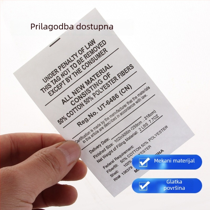 DuPont papir perive etikete za odjeću i kućne tekstile, etikete s logom, šarene dvostrane etikete za male serije.