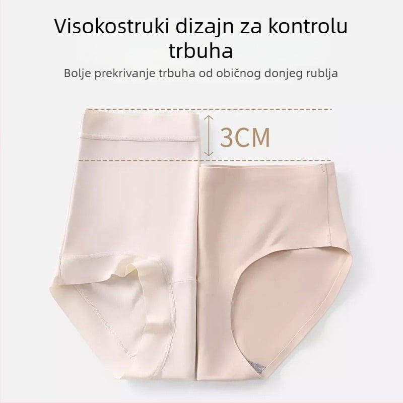Ženske gaćice visokog struka od ledene svile, prozračne i antibakterijske, podstava od mulberry svile, produženi gusset, oblikovanje trbuha