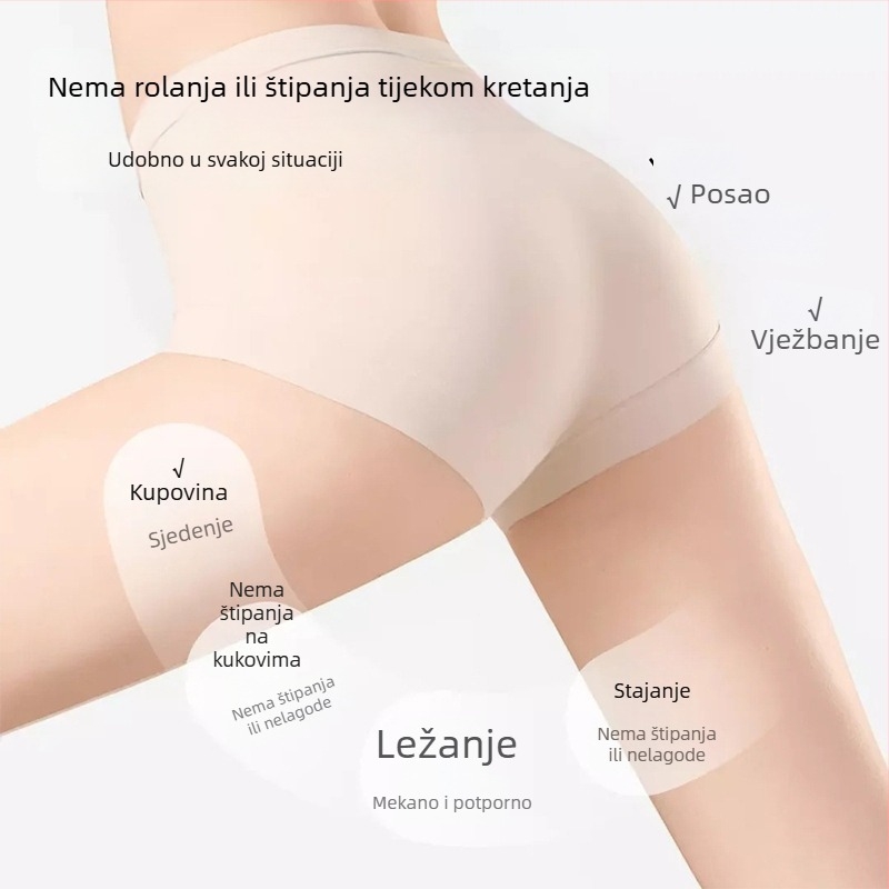 Ženske gaćice visokog struka od ledene svile, prozračne i antibakterijske, podstava od mulberry svile, produženi gusset, oblikovanje trbuha