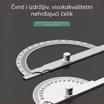 Univerzalno kutno ravnalo od nehrđajućeg čelika za obradu drveta, precizno mjerenje kutova s polukružnom skalom