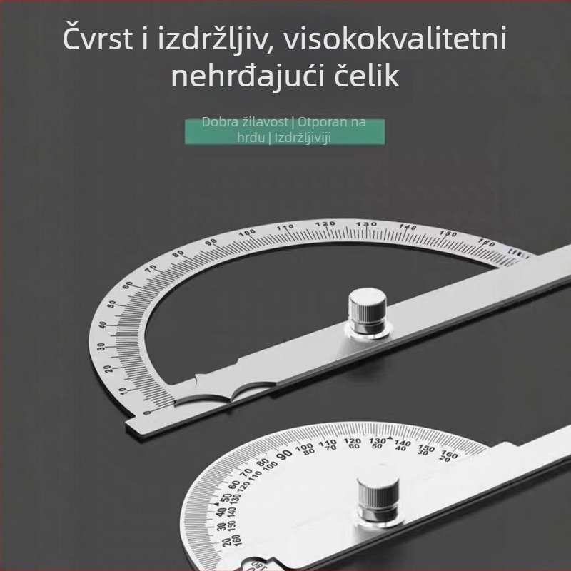 Univerzalno kutno ravnalo od nehrđajućeg čelika za obradu drveta, precizno mjerenje kutova s polukružnom skalom