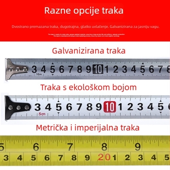 Plavo-zelena prozirna otporna traka za mjerenje; 7,5 m i 10 m od nehrđajućeg čelika; 5 m čelična mjernica.