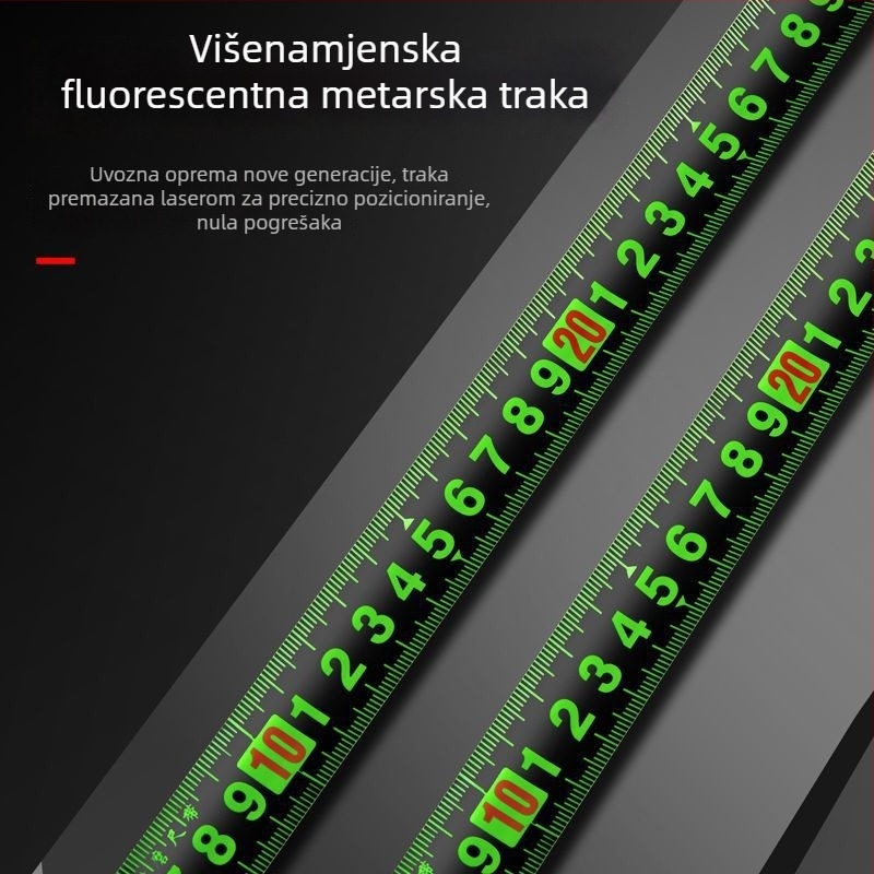 Fluorescentna čelična mjernaska traka s gumiranim premazom, visokoprecizne laserske oznake, crno-zlata kutija, 5 m, izdržljiv mjerni alat za mjerenje visine