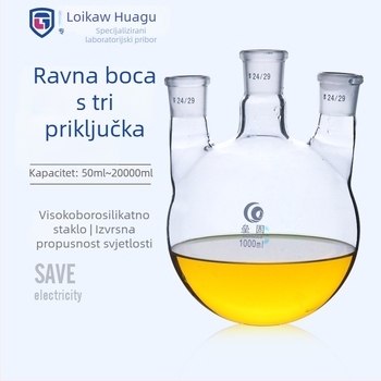 Liegu trostruka vratna staklena reakcijska kolba, borosilikatno staklo, debeli zidovi, okruglo dno, laboratorijska, 500–1000 ml