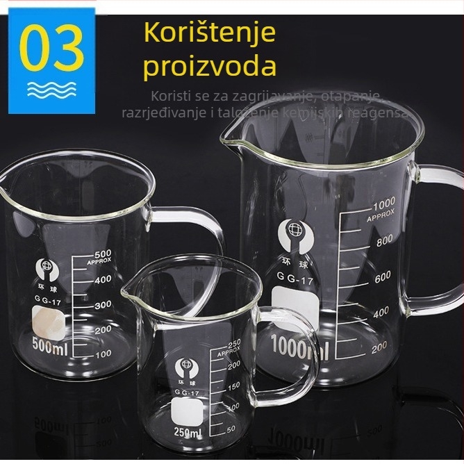 Staklena posuda s držačem, 250 ml/500 ml/1000 ml, otporna na visoke temperature, laboratorijska uporaba