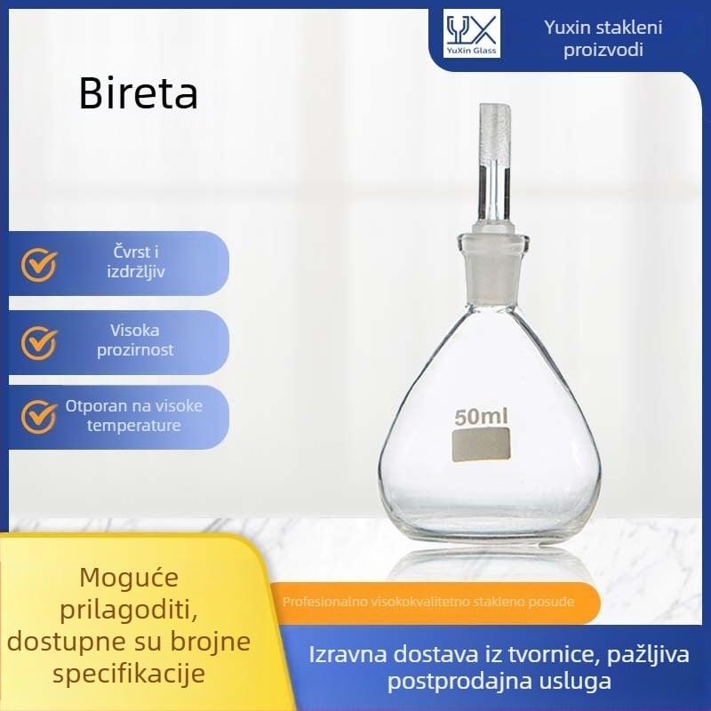 Stakleni piknometar, 5 ml, različite veličine, prilagođeno prema crtežu