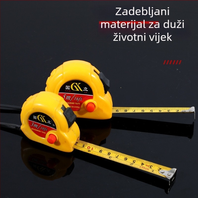 Čelična mjeračka traka 3m/5m, žuto kućište, otporna na habanje, za kućnu i gradilišnu upotrebu