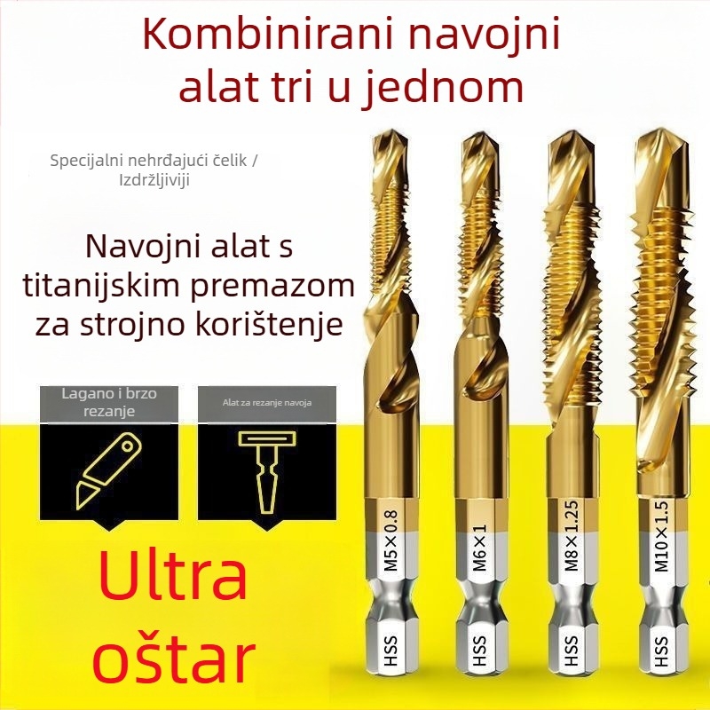 Set za bušenje i navrtavanje od HSS-a, tri u jedan, s šesterokutnim držačem