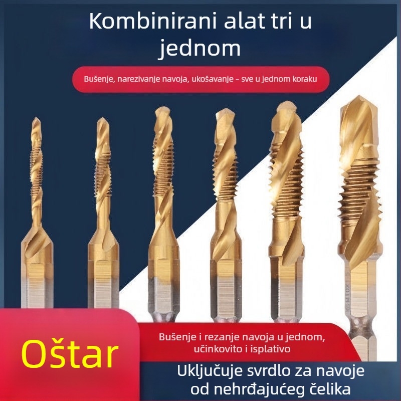 Set za bušenje i navrtavanje od HSS-a, tri u jedan, s šesterokutnim držačem