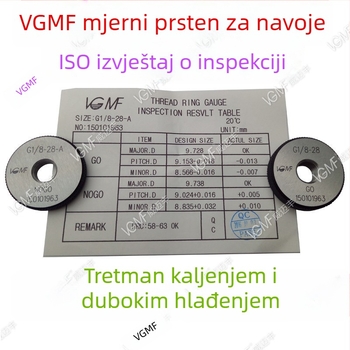 55° ISO navoj cijevi — set mjernih kalibrara za G1/16, G1/8, 1/4, 3/8, G1/2 i 3/4: prstenasti kalibratori, plug kalibratori i Go/No-Go kalibri