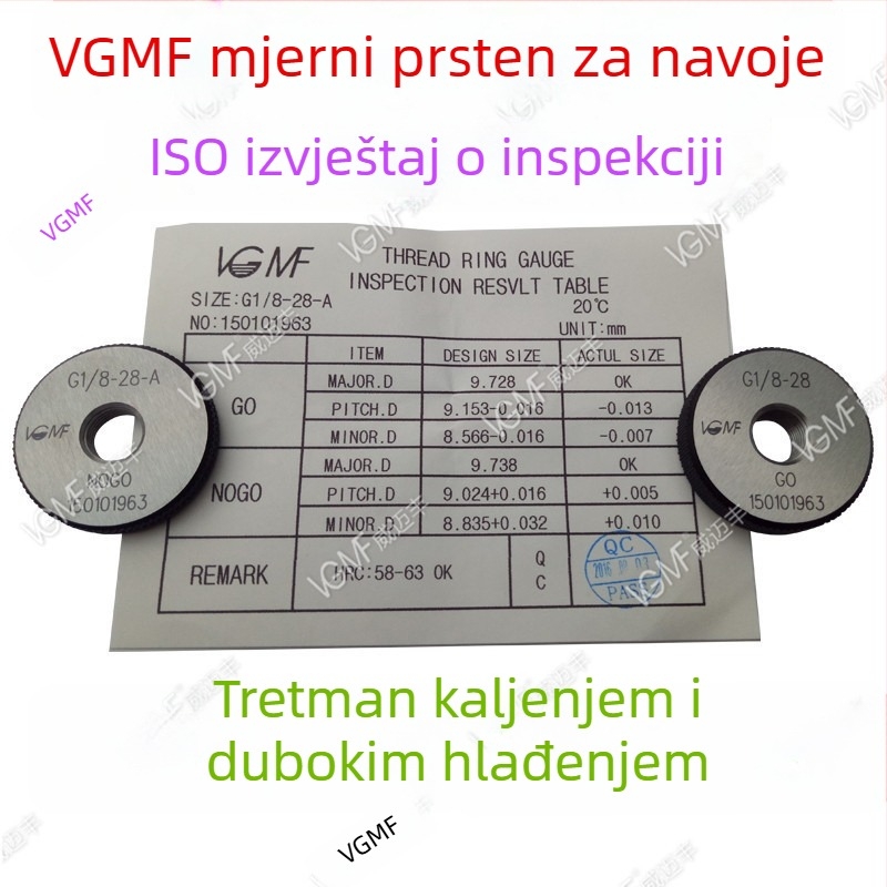 55° ISO navoj cijevi — set mjernih kalibrara za G1/16, G1/8, 1/4, 3/8, G1/2 i 3/4: prstenasti kalibratori, plug kalibratori i Go/No-Go kalibri