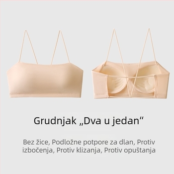 Ženski ljetni top s jastučićima za grudi, bandeau stil, bijeli, za nošenje kao unutarnji ili vanjski sloj, lijep leđa
