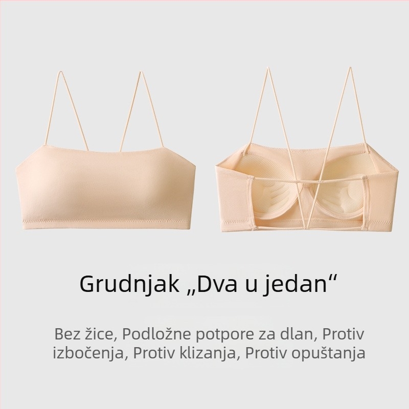 Ženski ljetni top s jastučićima za grudi, bandeau stil, bijeli, za nošenje kao unutarnji ili vanjski sloj, lijep leđa