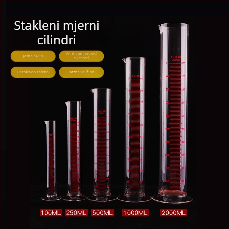 Stakleni mjerni cilindar sa skalom, kapaciteti 100 ml, 250 ml, 500 ml i 1000 ml, za laboratoriju