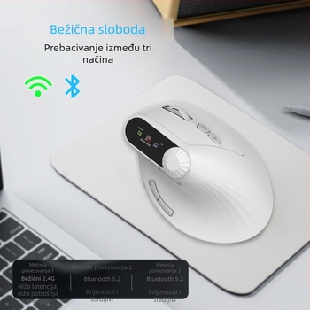 Bežični Bluetooth miš, ergonomski vertikalni dizajn, višenamjenski za srednje i velike ruke, punjiv, dvostruki režim 2,4 GHz za ured