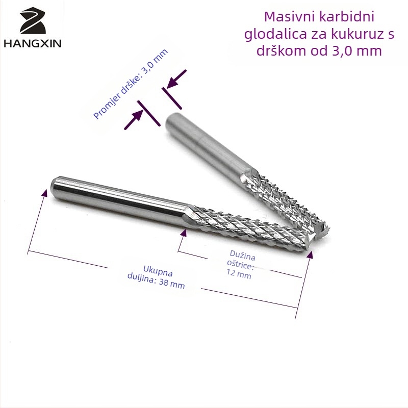 Integrirani držač alata od volframske čelika, dijamantni tip vreža kukuruza s izolacijskom Bakelite pločom, CNC alat bez premazivanja, 3.0x12