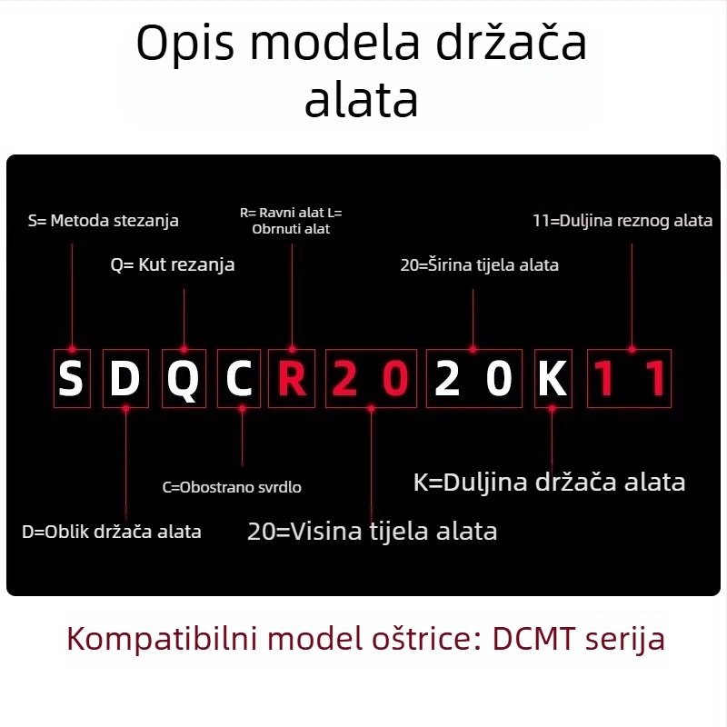 CNC tokarski alat za vanjsko tokarenje, držač alata s dijamantnim vrhom 107,5° SDQCR2020/2525k11
