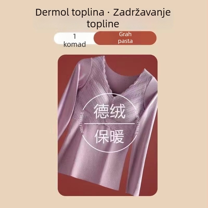 Ženski termalni top s umetkom za grudni koš, antistatika, otporan na habanje, topao za hladno vrijeme, dugi rukav, plus veličina