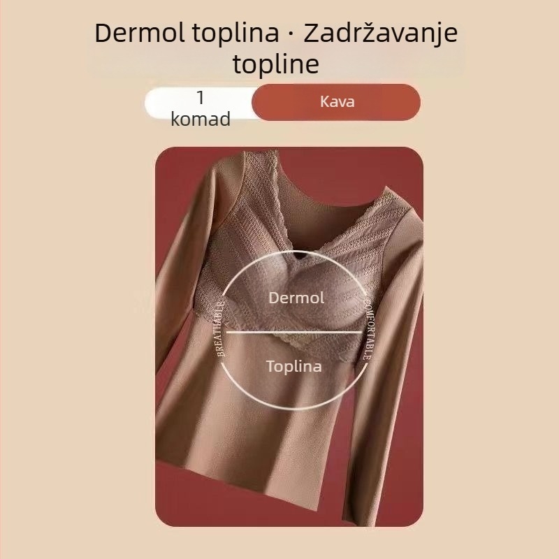 Ženski termalni top s umetkom za grudni koš, antistatika, otporan na habanje, topao za hladno vrijeme, dugi rukav, plus veličina