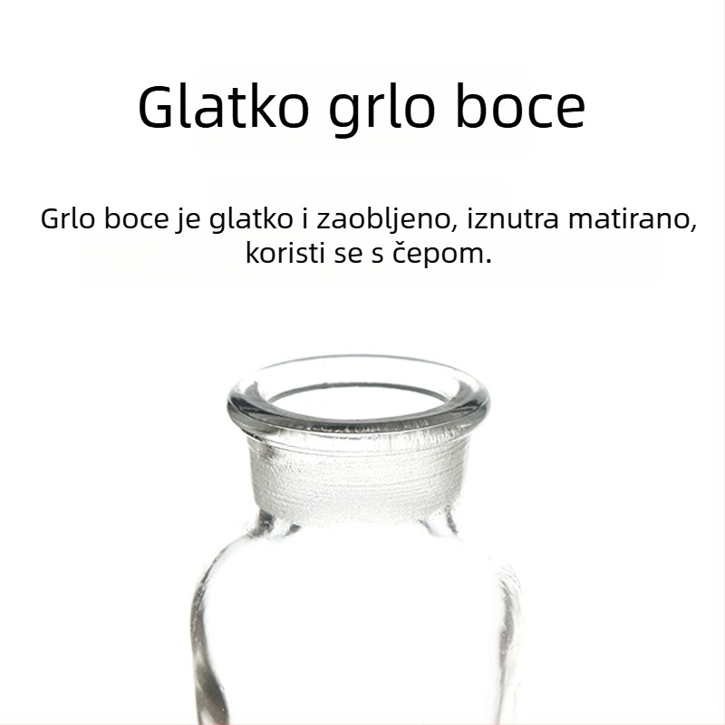 Laboratorijska boca za reagense s matiranim otvorom i širokim vratom, bijelo i smeđe staklo, debeli zid