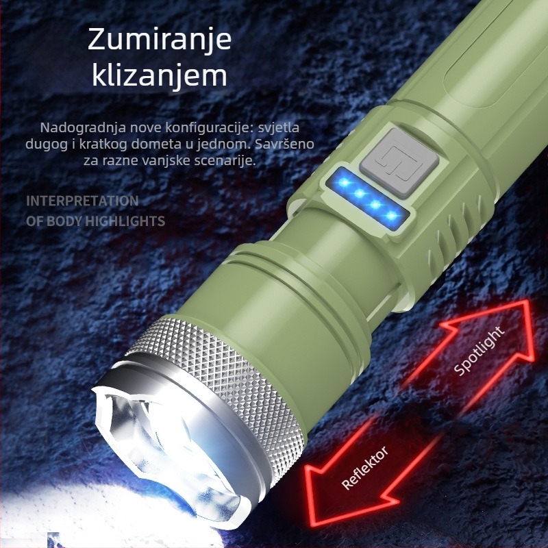 Ponovno punjiva LED svjetiljka visokog sjaja za vanjsku i kućnu upotrebu, izdržljiva za planinarenje, kampiranje i noćnu vožnju bicikla